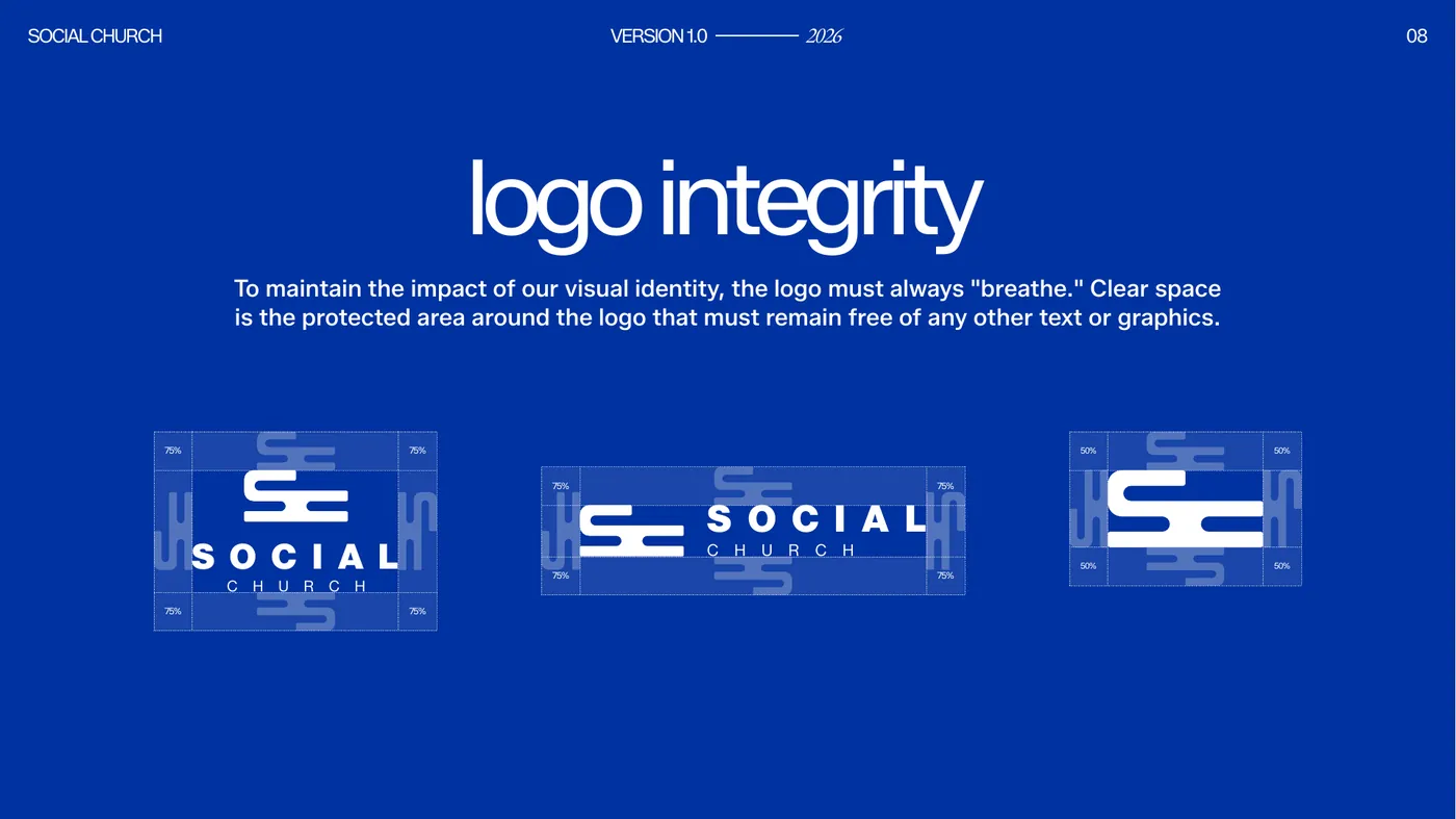 Social Church brand manual — logo integrity, clear space