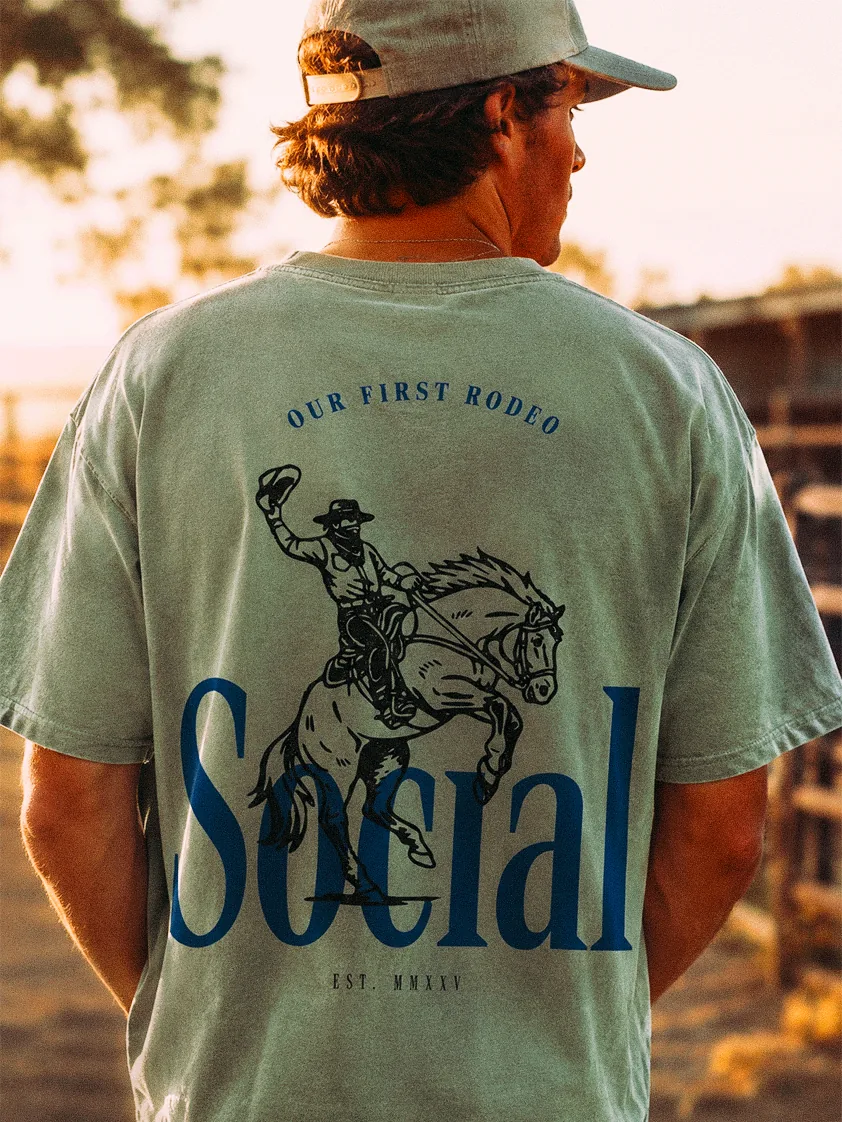 Social Church launch day shirt, Our First Rodeo design